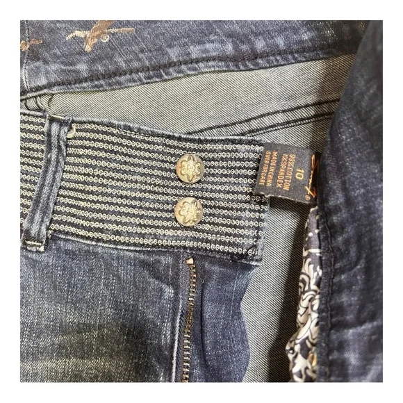 Seven7 Dark Wash Jeans Relaxed Fit Silver Ribbed Waistband High Waist Pants - Picture 6 of 6